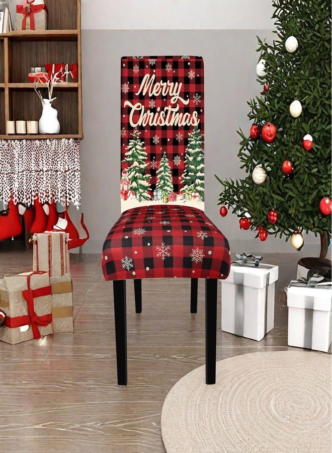 Fairooth Christmas Dining Chair Covers Red Black Buffalo Plaid Stretch Removable Washable Slipcover Chairs Protector Xmas Tree Truck Kitchen Chair Cover for Dining Room Home Holiday Party Decor, 4 Pcs - Image 5